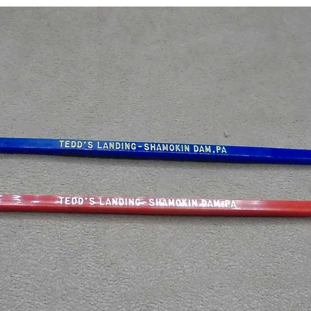 Tedd's Landing Shamokin Dam PA Swizzle Stick Lot of 2 Blue & Red Vintage